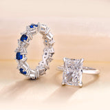 Dainty Radiant Cut Sterling Silver Bridal Set with Two Tone Band