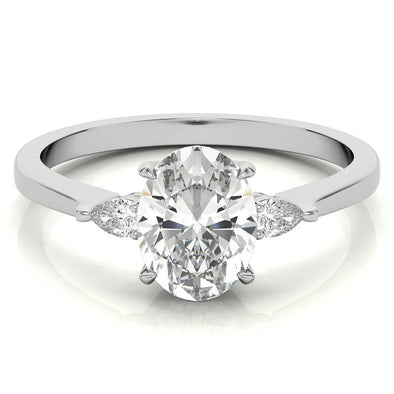 Oval Cut and Pear 3-Stone Sterling Silver Engagement Ring