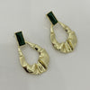 French Retro Golden Tone Wrinkled Geometric Design Earrings