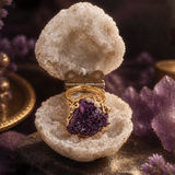 Natural Amethyst Raw Crystal Ring in Gold