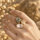 Unique Triple Stone Natural Raw Crystal Statement Ring