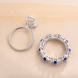 Dainty Radiant Cut Sterling Silver Bridal Set with Two Tone Band