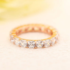 Classic Eternity Sterling Silver Wedding Band In Rose Golden Tone