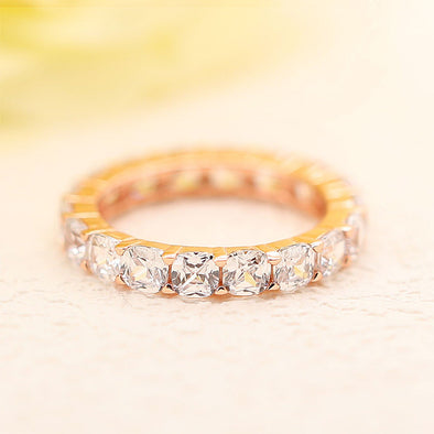 Classic Eternity Sterling Silver Wedding Band In Rose Golden Tone