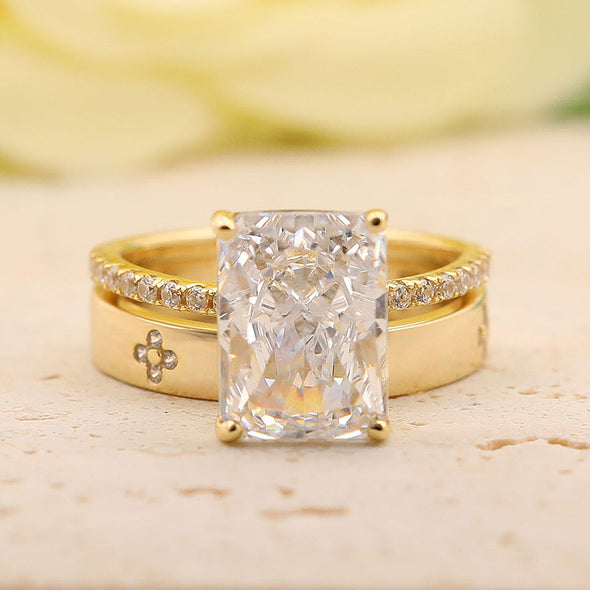 2PCS Radiant Cut Art Carved Bridal Ring Set