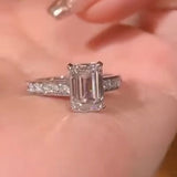 Emerald Cut Sterling Silver Engagement Ring With Paved Band