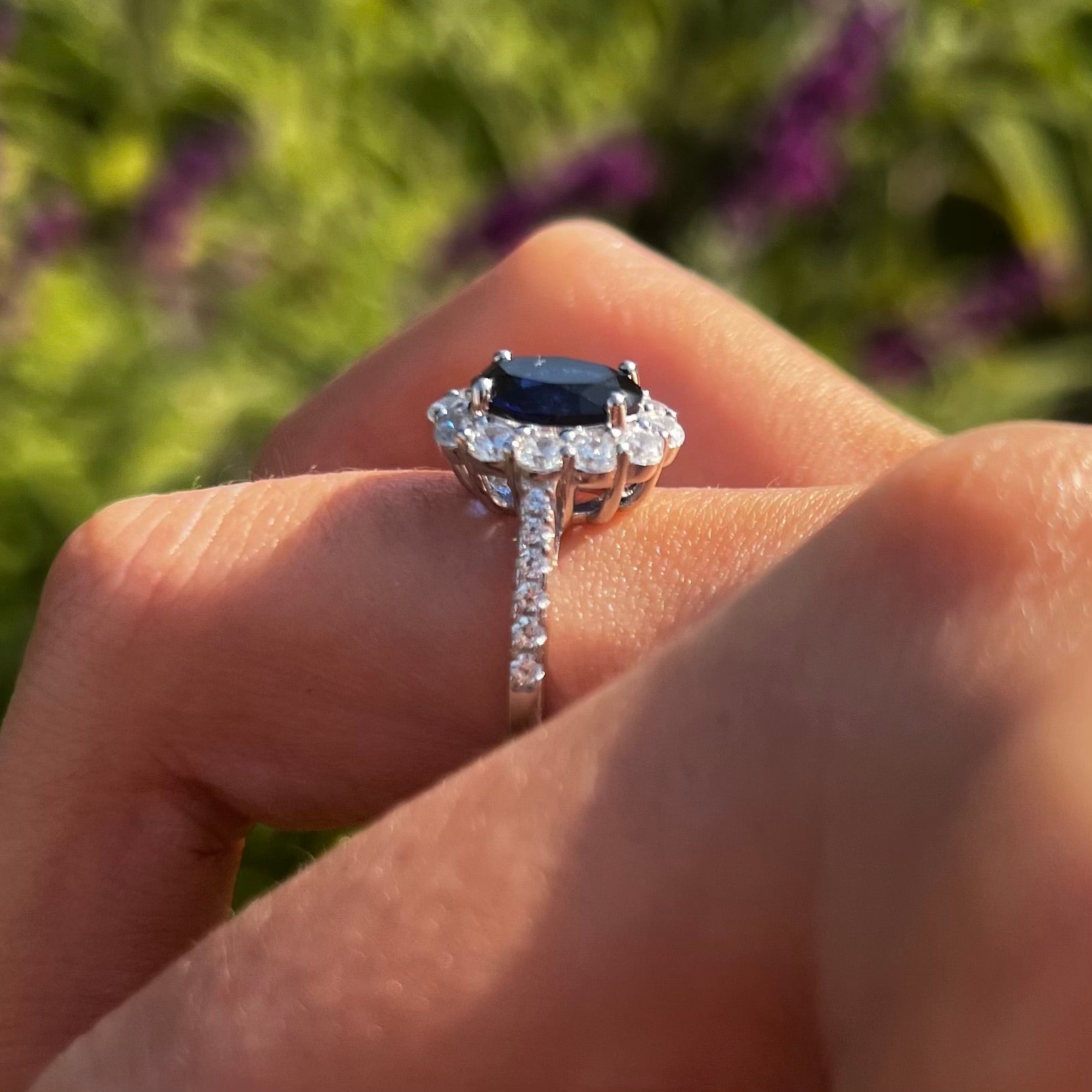 Vintage Oval Cut Halo Design Engagement Ring in Sterling Silver