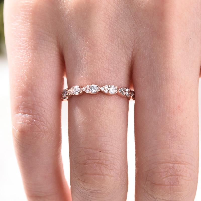 Rose Golden Tone Half Eternity Stackable Wedding Band