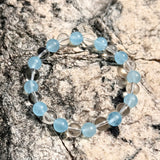 Natural Aquamarine & Clear Quartz Bracelet – 8mm Blue Gemstone Beaded Bracelet for Women