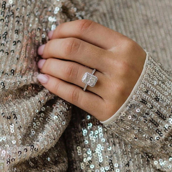Elegant Hidden Halo Radiant Cut Sterling Silver Engagement Ring