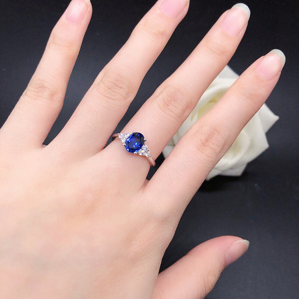 Blue Oval Cut Sterling Silver Ring