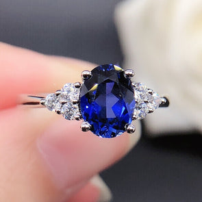 Blue Oval Cut Sterling Silver Ring