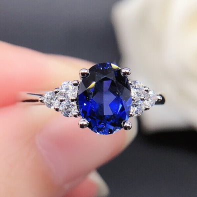 Blue Oval Cut Sterling Silver Ring