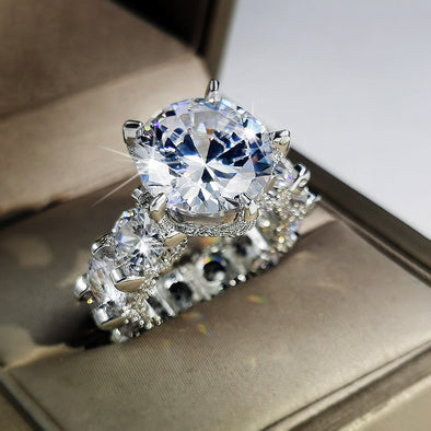 Fashion Round Cut Engagement Ring With Eternity Band