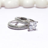 2pcs Triple Row Princess Cut Sterling Silver Bridal Set For Women