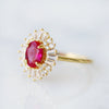 Vintage Golden Tone Cluster Ruby / Emerald Oval Cut Sterling Silver Engagement Ring