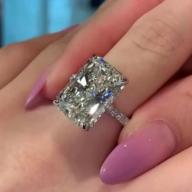 8.1CT Radiant Cut White Sapphire Engagement Rings in Sterling