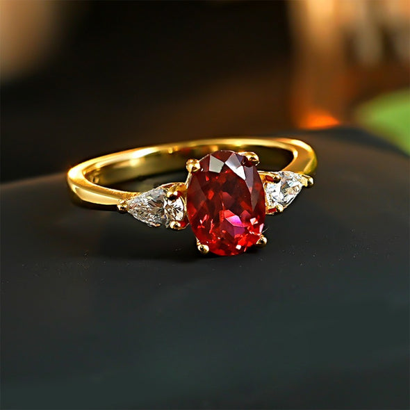 Classic Oval Cut Three Stone Ruby Sterling Silver Engagement Ring