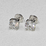 Gorgeous Round Cut Moissanite Screw Back Sterling Silver Stud Earrings