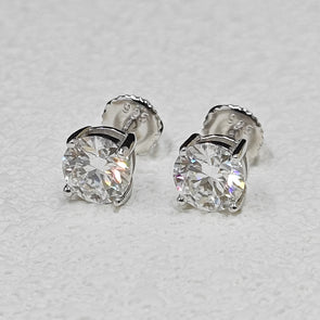 Gorgeous Round Cut Moissanite Screw Back Sterling Silver Stud Earrings