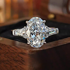 Stunning Three Stone Oval Cut Sterling Silver Ring
