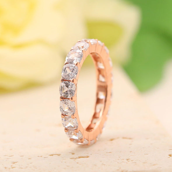 Classic Eternity Sterling Silver Wedding Band In Rose Golden Tone