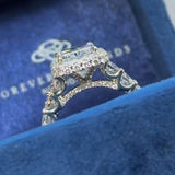 Stunning Radiant Cut Halo Sterling Silver Engagement Ring