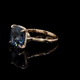 Cushion Cut Blue Sapphire Sterling Silver Ring in Rose Gold Tone