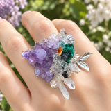 Amethyst & Green Tourmaline Raw One of a  Kind Fish Ring