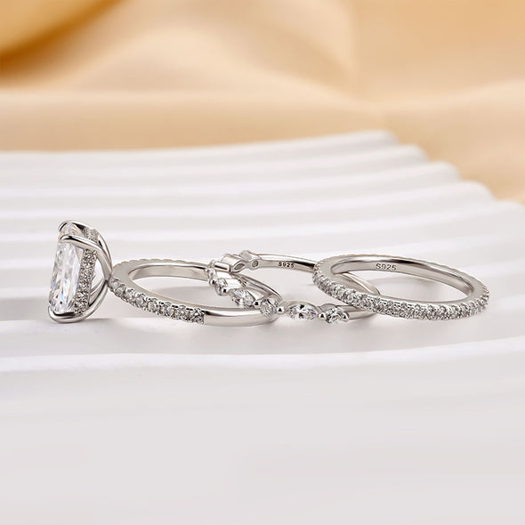 Noble Radiant Cut 3PC Wedding Bridal Set in Sterling Silver