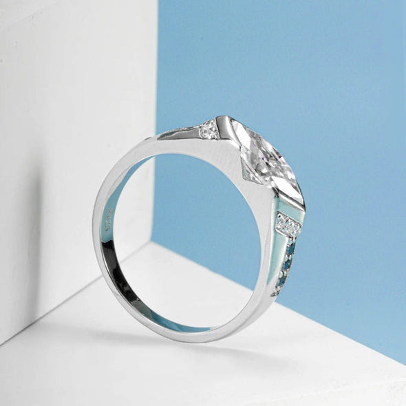 Exquisite 1.0ct Marquise Cut Sterling Silver Band Ring