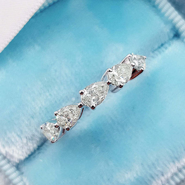 Exquisite Pear Cut Full Eternity Sterling Silver Wedding Band