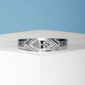 Exquisite 1.0ct Marquise Cut Sterling Silver Band Ring