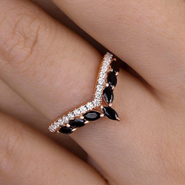 Unique Design Rose Gold Marquise Cut Sterling Silver Wedding Band