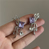 Retro Purple Rhinestones Butterfly Ear Clip & Stud Earrings(A Pair)