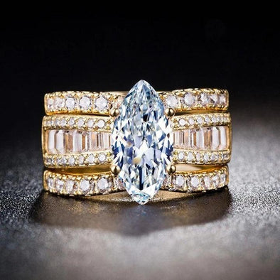 Highly Recommended! | Amazing Marquise Cut 3 Band Bridal Set