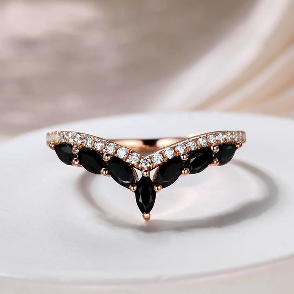 Unique Design Rose Gold Marquise Cut Sterling Silver Wedding Band