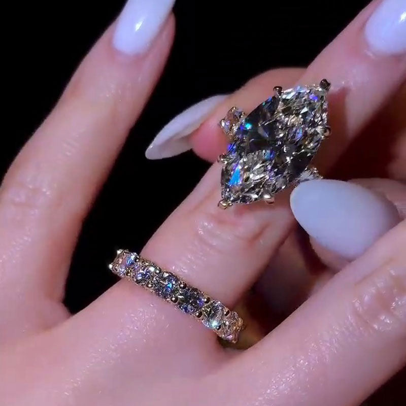 Luxury Marquise Cut With Hidden Halo Sterling Silver Bridal Set