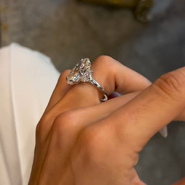 Gorgeous 8.2ct Three Stone Oval Cut Sterling Silver Engagement Ring