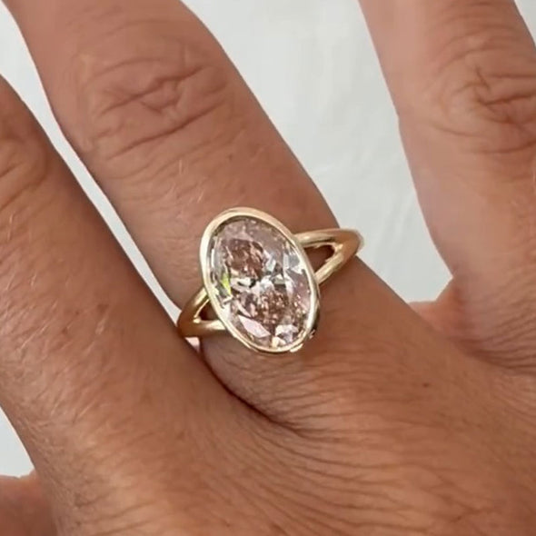 Simple Pink Oval Cut Sterling Silver Engagement Ring