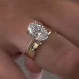 Stunning 2 Pcs Oval Cut Sterling Silver Bridal Set With Golden Band