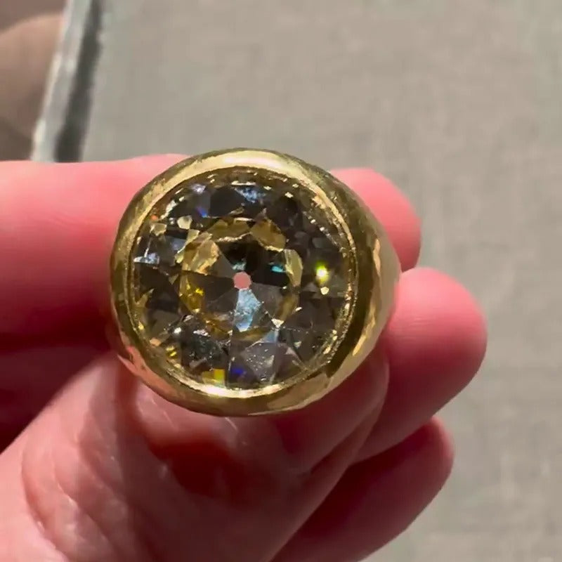 Vintage 8ct Round Cut White Sapphire Yellow Gold Handmade Men's Ring