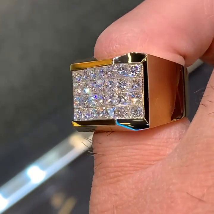 5ct Princess Cut White Sapphire Yellow Gold Handmade Men's Ring