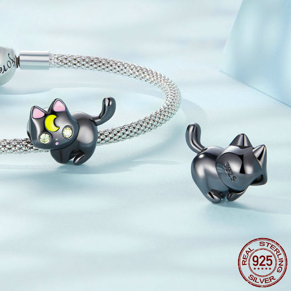 Halloween Cute Moon Cat Sterling Silver Charms