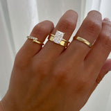 2PCS Golden Tone Hidden Halo Radiant Cut Plain Matching Band Bridal Set