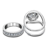 Round Cut  Halo Engagement Ring in Sterling Silver with Guard Enhancer