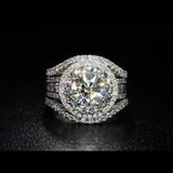 Round Cut  Halo Engagement Ring in Sterling Silver with Guard Enhancer