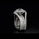Round Cut  Halo Engagement Ring in Sterling Silver with Guard Enhancer