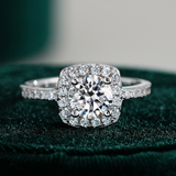 Moissanite Halo Round Cut Sterling Silver Engagement Ring