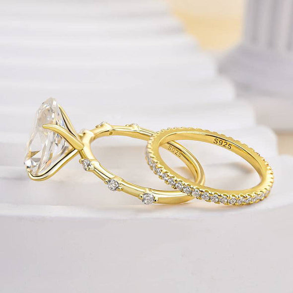 Yellow Gold Tone Oval Cut Wedding Bridal Set In Sterling Silver